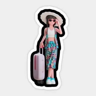 3D Summer Female Wearing Sunglasses and Beach Hat Sticker